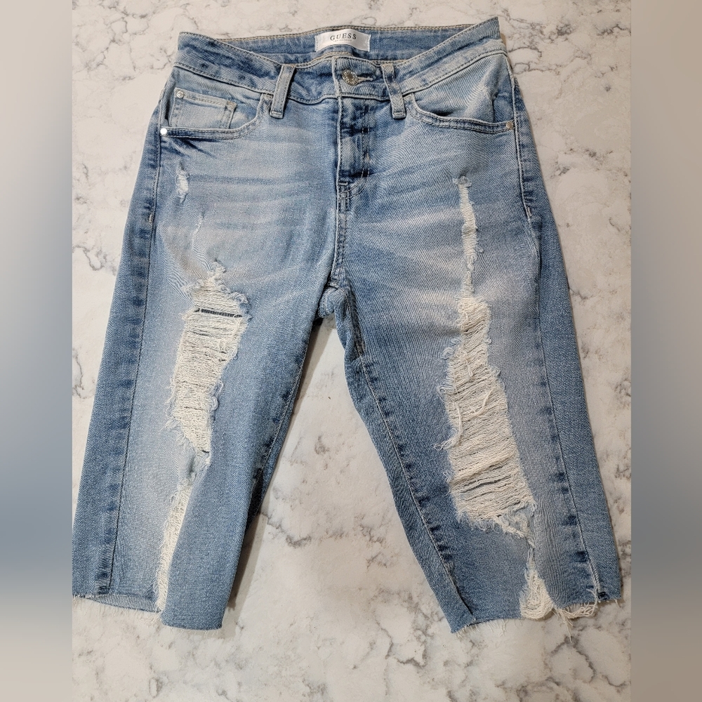 GUESS Distressed Bermuda Denim Shorts